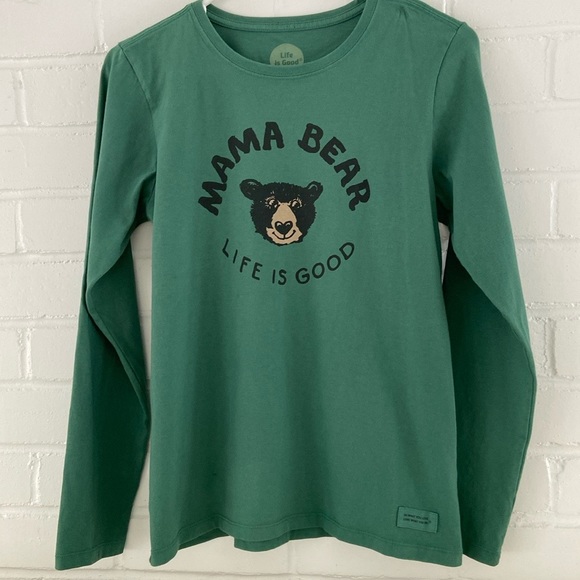 Life Is Good. Womens Long Sleeve Green Mama Bear T-Shirt Top - Picture 1 of 7